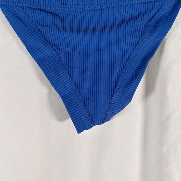 Frankies Bikini Bottom Women's Large Blue Ribbed Pull On Elastic Waist - Picture 6 of 7